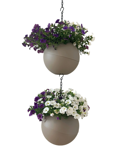 Matte antracietkleurige Globee Taupe plantenpot voor modern interieur